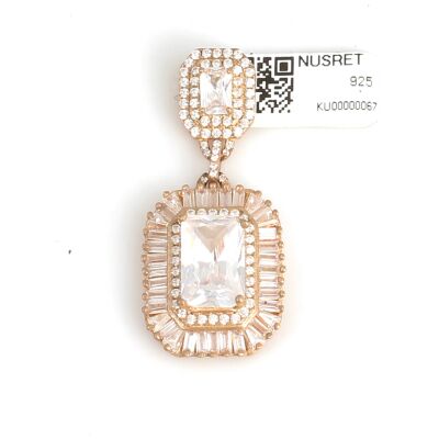 Silver Baguette & Princess Cut Stone Pendant - 1