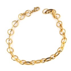 925 Ayar Gümüş Pres Badem Ve Halka Link Zincir Bileklik, Sarı - Nusrettaki