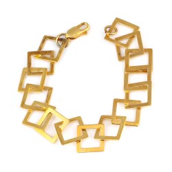 925 Ayar Gümüş Pres Kare Çift Taraflı Link Zincir Bileklik, Sarı - Nusrettaki