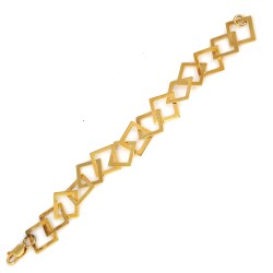 925 Ayar Gümüş Pres Kare Çift Taraflı Link Zincir Bileklik, Sarı - Nusrettaki (1)