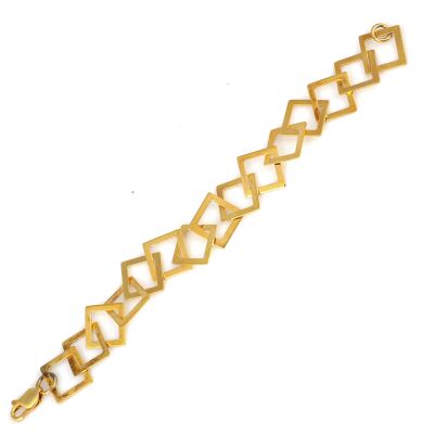 925 Ayar Gümüş Pres Kare Çift Taraflı Link Zincir Bileklik, Sarı - 2