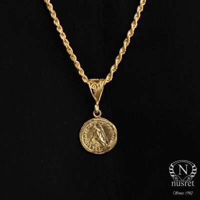 925 Ayar Gümüş Publius Helvius Madalyon Kolye, Sarı - 2