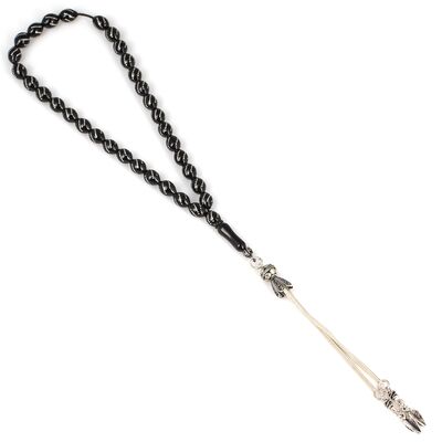 925 Ayar Gümüş Püsküllü Badem Kesim Oltu Taşı Tesbih - 3