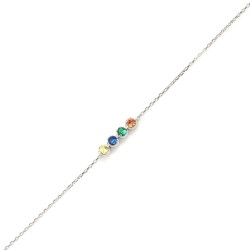 925 Sterling Silver 4 Row Waterway Bracelet with Colored Stones - Nusrettaki