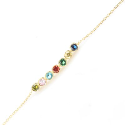 Sterling Silver 7 Row Waterway Bracelet with Colored Stones - 1