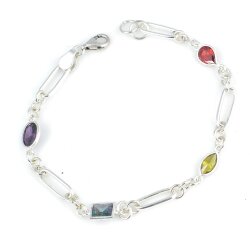 925 Ayar Gümüş Renkli Taşlı Ataç Zincir Bileklik - Nusrettaki (1)