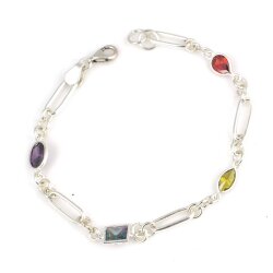 925 Ayar Gümüş Renkli Taşlı Ataç Zincir Bileklik - Nusrettaki