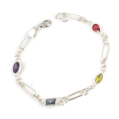 925 Ayar Gümüş Renkli Taşlı Ataç Zincir Bileklik - 1