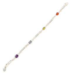 925 Ayar Gümüş Renkli Taşlı Ataç Zincir Bileklik - 3