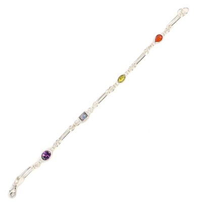 925 Ayar Gümüş Renkli Taşlı Ataç Zincir Bileklik - 3