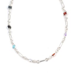 925 Ayar Gümüş Renkli Taşlı Ataç Zincir Kolye - Nusrettaki