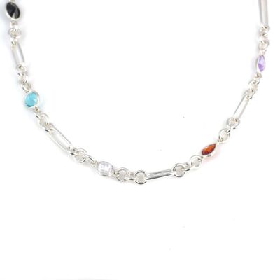 925 Ayar Gümüş Renkli Taşlı Ataç Zincir Kolye - 2