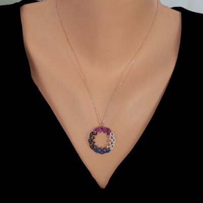 925 Ayar Gümüş Renkli Taşlı Lava Model Kolye - 1