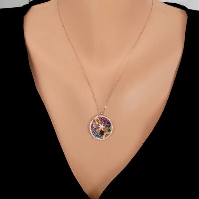 925 Ayar Gümüş Renkli Taşlı Şans Kolyesi - 1