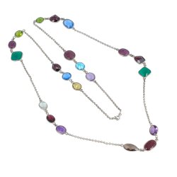 925 Ayar Gümüş Renkli Taşlı Uzun Zincir Kolye - Nusrettaki