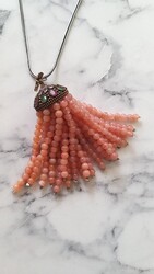 925 Ayar Gümüş Rhodolite Taşlı Uzun Püskül Kolye - 4