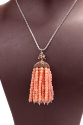 925 Ayar Gümüş Rhodolite Taşlı Uzun Püskül Kolye - 5