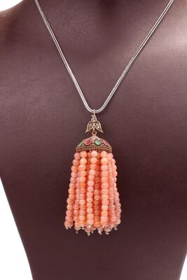 925 Ayar Gümüş Rhodolite Taşlı Uzun Püskül Kolye - 5