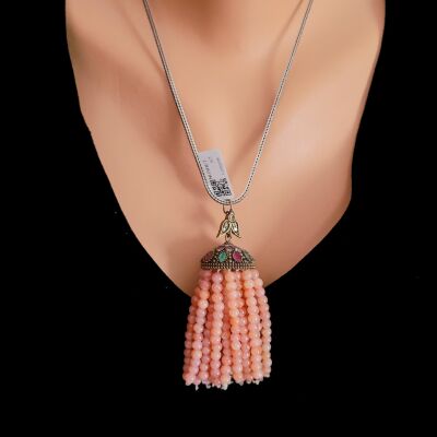 925 Ayar Gümüş Rhodolite Taşlı Uzun Püskül Kolye - 2