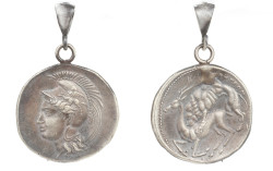 925 Ayar Gümüş Roma Askeri Figürlü Madalyon Kolye Ucu - 1