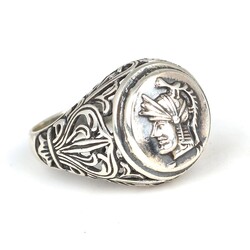 925 Ayar Gümüş Roma Askeri Kafası Erkek Yüzüğü - Thumbnail