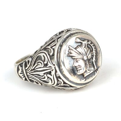 925 Ayar Gümüş Roma Askeri Kafası Erkek Yüzüğü