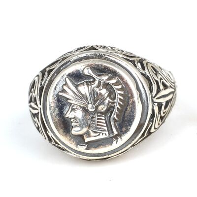 925 Ayar Gümüş Roma Askeri Kafası Erkek Yüzüğü
