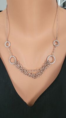 925 Ayar Rose Gümüş Taşlı Zincir Kolye - 4