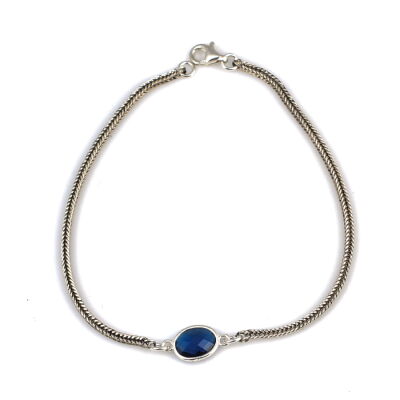 925 Ayar Gümüş Safir Renk Taşlı Tilki Kuyruğu Zincir Bileklik - 1