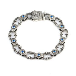 925 Ayar Gümüş Safir Taşlı Antik Roma Zincir Bileklik - Nusrettaki