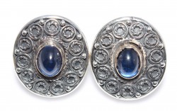 925 Silver Antique Filigree Drop Earrings with Sapphire - Nusrettaki