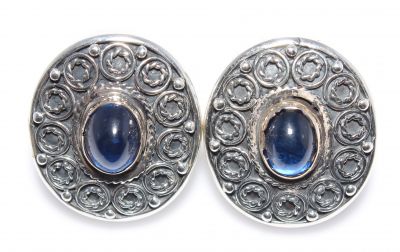 925 Silver Antique Filigree Drop Earrings with Sapphire - 1