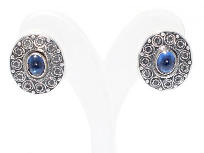 925 Silver Antique Filigree Drop Earrings with Sapphire - 2