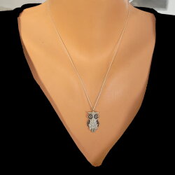 925 Ayar Gümüş Oniks Taşlı Baykuş Model Kolye - Nusrettaki