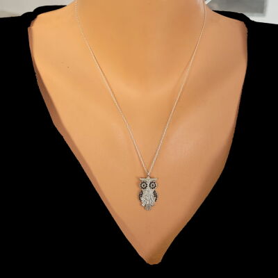 925 Ayar Gümüş Oniks Taşlı Baykuş Model Kolye - 1