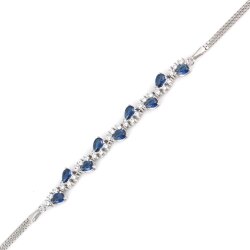 925 Ayar Gümüş Safir Taşlı Su Yolu Model Bileklik - 3