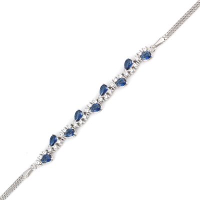 925 Ayar Gümüş Safir Taşlı Su Yolu Model Bileklik - 3