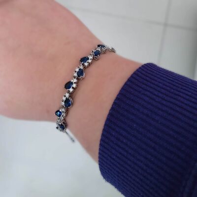 925 Ayar Gümüş Safir Taşlı Su Yolu Model Bileklik - 2