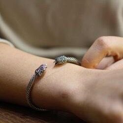 925 Ayar Gümüş Şahin Başı Yaylı Burgu Kol Erkek Bileziği - 6