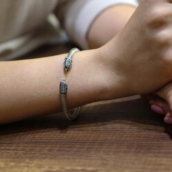 925 Ayar Gümüş Şahin Başı Yaylı Burgu Kol Erkek Bileziği - 7