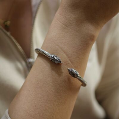 925 Ayar Gümüş Şahin Başı Yaylı Burgu Kol Erkek Bileziği - 1