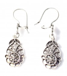 925 Silver Flower Boquet Dangle Drop Filigree Earrings - Nusrettaki