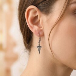 925 Ayar Gümüş Sallantılı Tıp Sembolü Küpe - 1