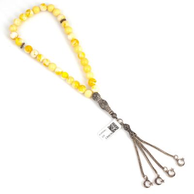 Crescent and Star Tasselled Yellow Tightening Amber Tasbeeh - 2
