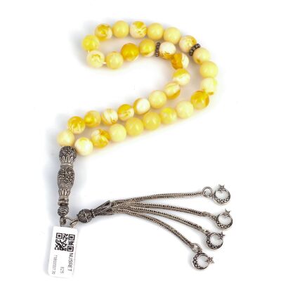 Crescent and Star Tasselled Yellow Tightening Amber Tasbeeh - 1