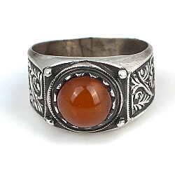925 Ayar Gümüş Sarı Sıkma Kehribar Taşlı Kalemli Erkek Yüzüğü - 3
