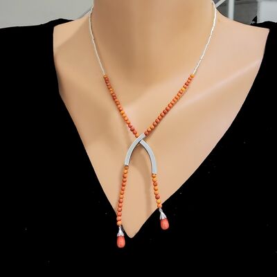 925 Ayar Gümüş Şarnelli Mercan Toplu Kolye - 1