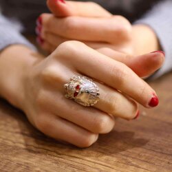 925 Ayar Gümüş Savaşçı Kızılderili Kafası Yüzük - 3