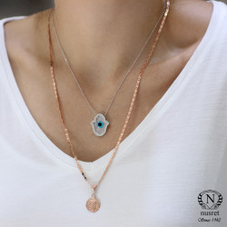 Silver Hamsa Hand Design Necklace with Mother of Pearl - Nusrettaki (1)