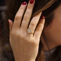 925 Ayar Gümüş Sedef Taşlı Yonca Model Anturaj Yüzük - 9